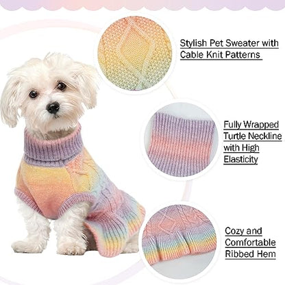 QBLEEV Girls' Small Dog Sweaters - Soft, Warm Winter & Fall Pullover Sweaters with Turtleneck & Vest Options for Female Puppies & Dogs - XS - color: Gradient Pink, size: X-Small