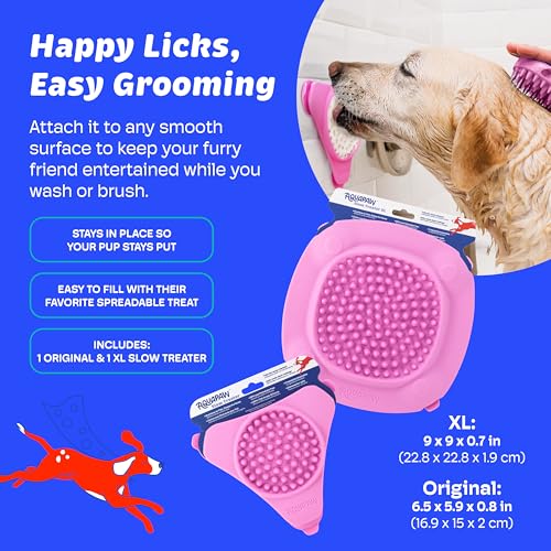 Aquapaw Lick Mat for Dogs 2-Pack XL & Small, Suction Cup Dog Slow Feeder Pad & Licking Mat for Peanut Butter Treats – Calming Dog Bathing Aid, Stress Relief & Mental Stimulation for All Breeds - Pink - size: 2-Pack XL & Small