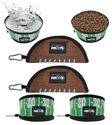 NFL Seattle Seahawks Pets First Collapsible Dog Travel Bowl Set, 2 Pack Food and Water Bowls for Dogs, Best Portable & Lightweight Leak-Proof Dog Bowls for Travel - color: Seattle Seahawks, style: 2 Pack