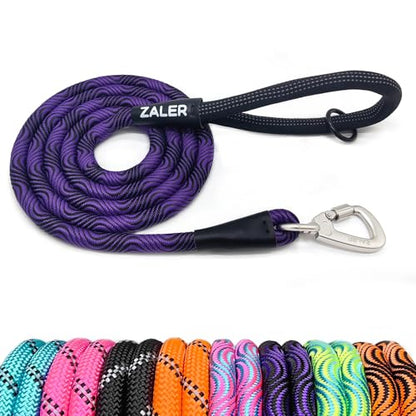 ZALER Rope Dog Leash, 4/5/6/10/15/20/30/50 Foot Heavy Duty Dog Leashes with Carabiner, Nylon Pet Lead for Large and Medium Dogs (6FT, Black Purple) - color: Black Purple, size: 6FT*1/2"