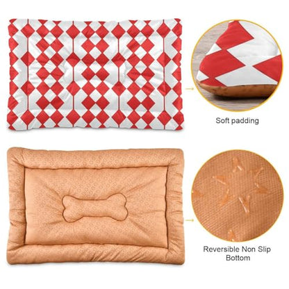 Red Pattern Pattern Pet Bed Mat for Dogs and Cats, Soft Washable Crate Pad with Non-Slip Bottom, Cozy Bed Cushion for Small Medium Large Pets, 24x36 Inch - size: Medium