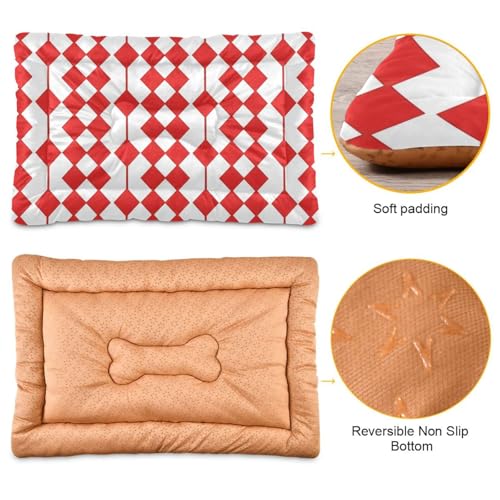 Red Pattern Pattern Pet Bed Mat for Dogs and Cats, Soft Washable Crate Pad with Non-Slip Bottom, Cozy Bed Cushion for Small Medium Large Pets, 18x24 Inch - size: Small