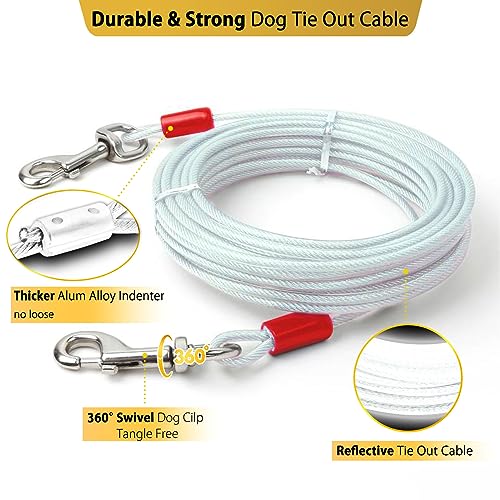 PAWSTATION 360 Degree Swivel Dog Tie Out Stake and Cable Small to Large Dogs Up to 150lbs - 20 ft Dog Yard Leash and Stake 5 Strong Tether Holds 1000lbs of Pull Force Yard Camping Outdoor Black PK-20