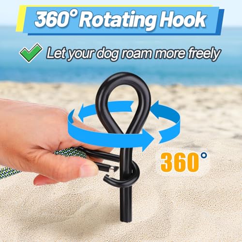 Beach Dog Stake Anchor - 360° Swivel Dog Tie Out Stake for Dogs Up to 250 lbs, Heavy Duty Beach Essentials for Outside Yard Ground Sand Camping