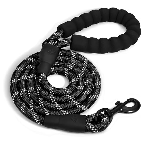 Dog Leash 10 ft, with Comfortable Padded Non-Slip Handle, Reflective Nylon Rope, Heavy Duty Rope Leash for Dog Training, Pet Leash for Large Dogs Medium Dogs Small Dogs Outdoor Walks and Hiking