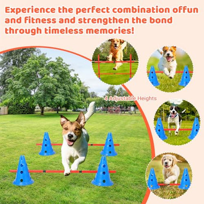 OUTLANE Dog Agile Set with Cones & Hurdles - Portable Puppy Obstacle Course Equipment for Training, Includes Storage Bag & 4 Adjustable Heights Obstacle