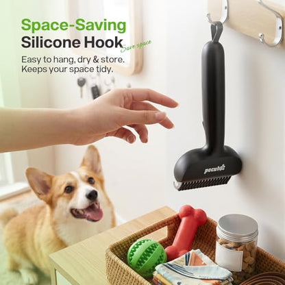 Pecute Self-Cleaning Undercoat Rake for Dogs Cats with Thick Double Coats | 1-click clean, 304SS, 18 rounded teeth, For seasonal heavy shedding & matting, Gentle on pets, Ideal for long/dense coats - color: Black