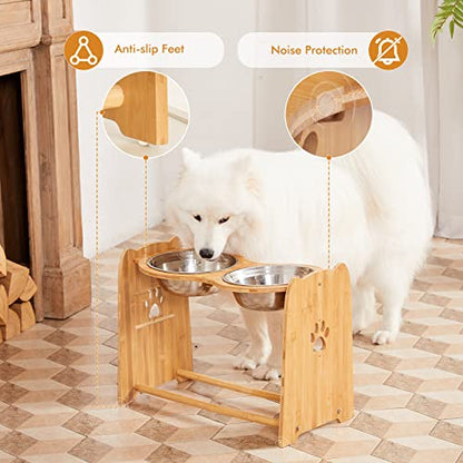 X-ZONE PET Elevated Dog Bowls for Cats and Dogs, Adjustable Bamboo Raised Dog Bowls for Large Dog, Food and Water Stand Feeder with 2 Stainless Steel Anti Slip Feet (Height 7.9" to 11.4" to 15")… - size: XL- Height 7.9" up to 15"
