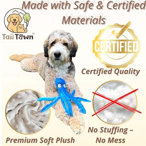 Octopus Dog Toy, No Stuffing Plush Squeaky Crinkle Toy to Keep Dogs Busy, Interactive Chew Toy for Puppies Small Medium Large Dogs, Blue, Tail Town - color: Blue
