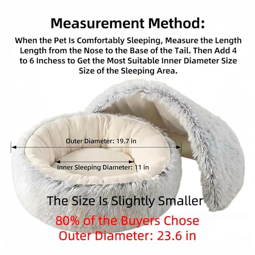 Cozy Zipper Convertible Cat Bed Cave, 2 in 1 Round Plush Donut Dog Bed with Removable Hood, Warm Fuzzy Enclosed Pet Nest Bed for Small Dogs Kittens, Machine Washable (Grey, 19.7 in Small Size) - color: Grey, size: 19.7 in Small Size