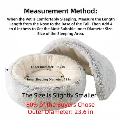 Cozy Zipper Convertible Cat Bed Cave, 2 in 1 Round Plush Donut Dog Bed with Removable Hood, Warm Fuzzy Enclosed Pet Nest Bed for Small Dogs Kittens, Machine Washable (Grey, 19.7 in Small Size) - color: Grey, size: 19.7 in Small Size