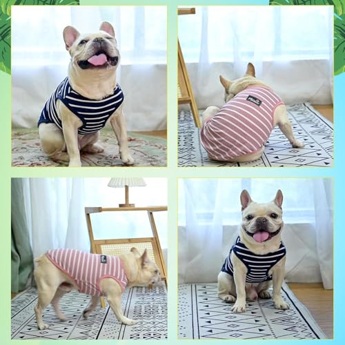 MIHACHI Dog Shirts Cotton Striped T-Shirt, Summer Pet Clothes for Small Dogs, 2-Pack Soft Puppy Apparel Cat Tee, Sleeveless Lightweight, Quick Dry, Breathable,Stretchy, Pink Navy M - color: Pink & Navy, size: Medium