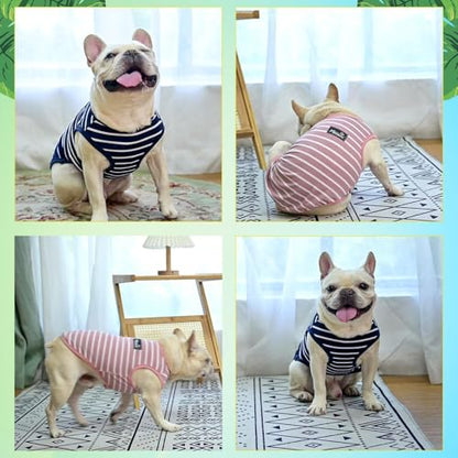 MIHACHI Dog Shirts Cotton Striped T-Shirt, Summer Pet Clothes for Small Dogs, 2-Pack Soft Puppy Apparel Cat Tee, Sleeveless Lightweight, Quick Dry, Breathable,Stretchy, Pink Navy M - color: Pink & Navy, size: Medium