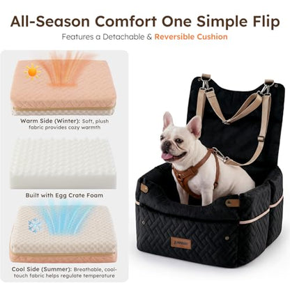 ZOMISIA Elevated Dog Car Seat for Medium Dogs, 3 Adjustable Heights with 2 Egg Crate Foam Boosters 4"+2", Dual-Sided Cooling&Plush Waterproof Cover, 2 Safety Leashes & Buckles, Houndstooth