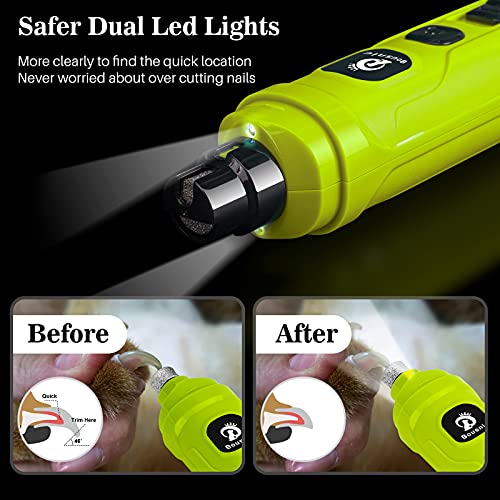 Bousnic Dog Nail Grinder with 2 LED Light - Super Quiet Pet Nail Grinder Powerful 2-Speed Electric Dog Nail Trimmer File Toenail Grinder for Puppy Small Medium Large Breed Dogs & Cats (Green) - color: Green