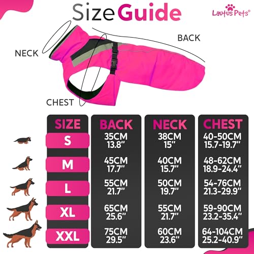 Waterproof Dog Rain Coat, Reflective Safety Strips & Leash Hole – Lightweight Adjustable Jacket for Medium Breeds - L, Pink - color: Pink, size: Large