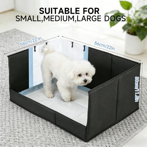 Dog Litter Box with High Walls, Pee Pad Holder Foldable, No Assembly, Waterproof, Seamless, Easy to Clean, Portable for Travel, No Spill Indoor Dog Potty Tray for Puppy & Medium Dogs - size: Medium