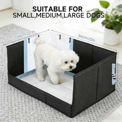 Dog Litter Box with High Walls, Pee Pad Holder Foldable, No Assembly, Waterproof, Seamless, Easy to Clean, Portable for Travel, No Spill Indoor Dog Potty Tray for Puppy & Medium Dogs - size: Medium