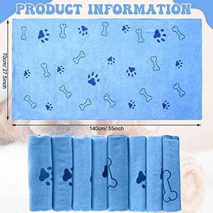 Peryiter 8 Pcs Dog Towels Pet Bath Drying Towels 55 x 28 Inches Large Absorbent Microfiber Quick Fast Drying Soft Beach for Lightweight Cat and Puppy Shower Essentials Cleaning Accessories(Blue) - color: Blue