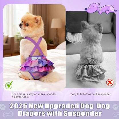 Idepet Female Dog Diapers with Suspender Detachable, 3 Pack Tie Dye Washable Reusable Girl Doggie Diapers Skirts for Small Medium Female Dog in Heat Period Cycle Urinary Incontinence Training XS - size: XS