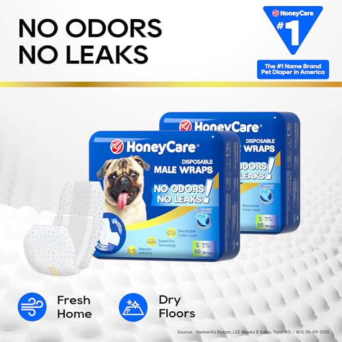 HONEY CARE All-Absorb A26 Male Dog Wrap, 50 Count, Small - size: 50 Count Pack of 1