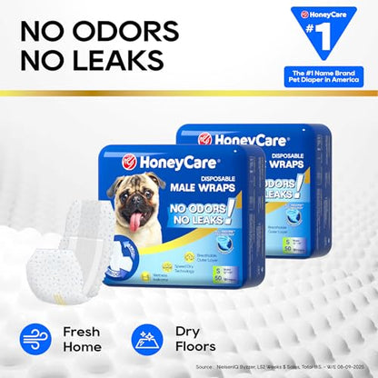 HONEY CARE All-Absorb A26 Male Dog Wrap, 50 Count, Small - size: 50 Count Pack of 1