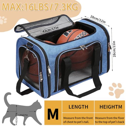 Soft-Sided Cat/Dog/Pet Carrier, Collapsible Pets Travel Carriers for Big Cats/Small Dogs with Shoulder Strap & Removable Mat, Mesh Puppy Carry Bag, Up to 16 Lbs, TSA Airline Approved(Blue) - color: BLUE, size: 17"L x 11"W x 11"H