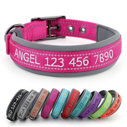 Personalized Dog Collar, Embroidered Name & Phone Number, Custom Reflective Nylon Pet Collar, Adjustable with Soft Neoprene Padding and Metal Buckle for Small Medium Large Dogs