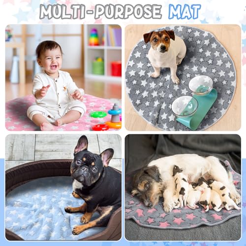 Hahafelt 4 Pcs Round Whelping Pee Pads Washable for Dogs Waterproof Pet Training Mats Reusable Puppy Whelping Pads Non Slip Cat Dog Bed Mat for Crate Kennel(Large Star,32 Inches) - size: 32 Inches