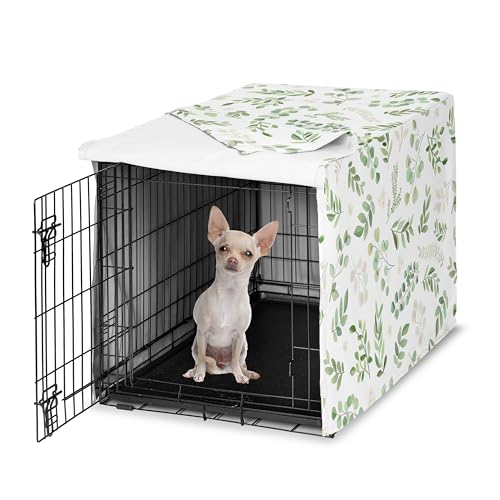 Sweet Jojo Designs 24in. Small Dog Crate Cover (Green Boho Floral Leaf) Pet Cage, Kennel Covers (Bohemian, Watercolor, Botanical, Flower, Woodland, Tropical, Garden, Nature, Neutral, Sage and White) - color: Green Botanical, size: 24.0"L x 20.0"W x 18.5"H