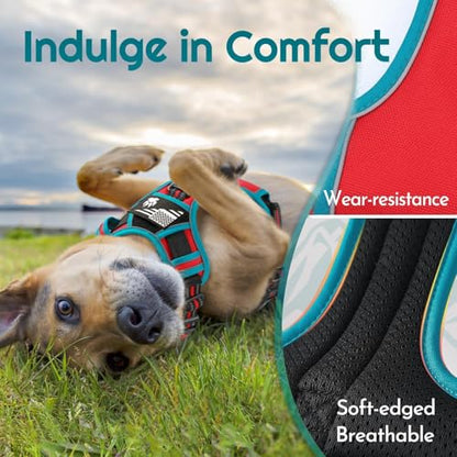 Eagloo Dog Harness Small Sized, Easy Wearing with 3 Buckles, Adjustable No Pull Pet Harness with 2 Rings for Walking, No Chock Reflective Soft Padded Vest with Control Handle, Red & Teal, S - color: Red & Teal, size: Small