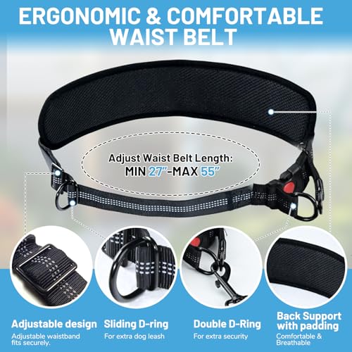 Hands Free Dog Leash for Running, Walking & Hiking - Durable Bungee Dog Leash with Reflective Thread & Adjustable Waist Belt, Heavy Duty for Medium Large Dogs - color: Black