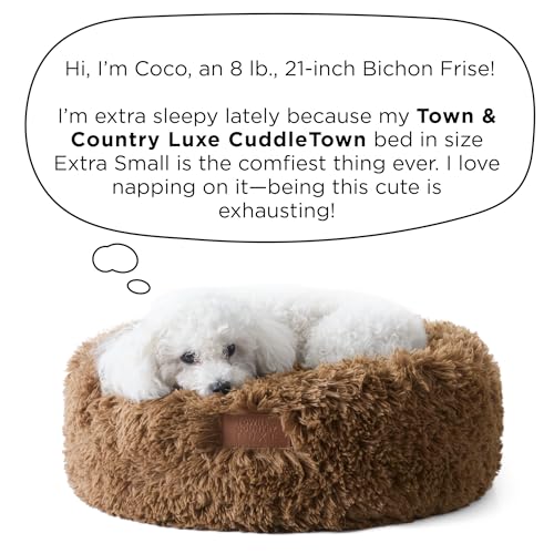 Town & Country Luxe CuddleTown Fuzzy Solid Donut Pet Bed, Soft, Cozy & Calming, Non-Slip Bottom, 100% Machine Washable, Brown, XS 19"x19"x7" Round - color: Brown, size: Extra Small 19"x19"x7" Round
