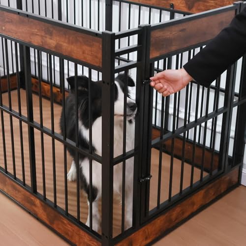 Dog Playpen, 35.4" Height Dog Pen Indoor, Heavy Duty, Safe and Sturdy, Furniture Style Puppy Pen (12 Panels (35.4" High), Rustic Brown) - color: Rustic Brown, style: 12 Panels (35.4" High)