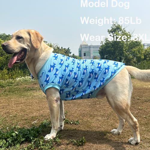 Pet Dog Blue Sleeveless T Shirts with Shark Pattern Printed pet Clothes Soft Breathable Vest for Large Dogs Large,Shark - color: Shark, size: Large