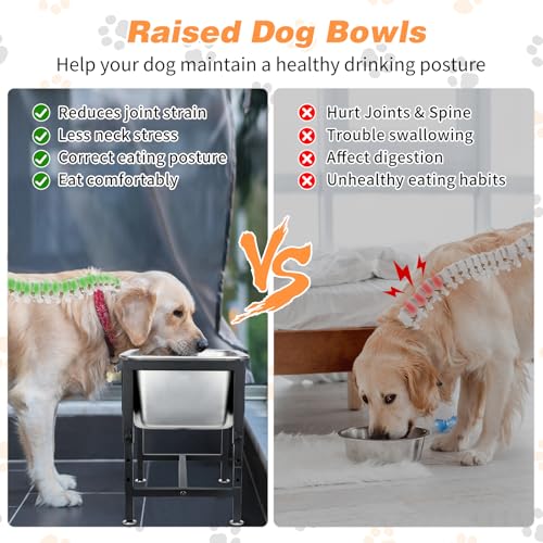 3 Gallons Elevated Large Dog Water Bowl, 4 Height Adjustable Stainless Steel Raised Dog Bowls with Stand, Indoor Outdoor Pet Water Bowl Relief Joint Pressure Pet Dishes for Dogs Easy Clean