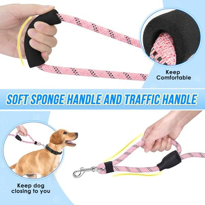 Lukovee Hands Free Dog Leash, 10FT Adjustable Training Lead 1/2 Inch Nylon Heavy Duty Lead No Pull for Large Medium Dogs, Tangle Free Reflective Waist-Leash for Walking Running, (PI, Plus Handle) - color: Pink