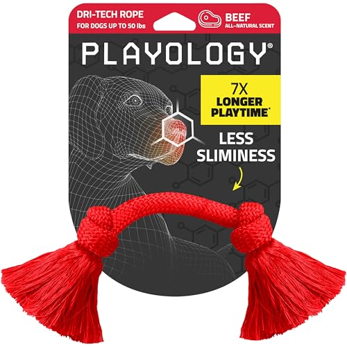 Playology Dog Toys | Dri-Tech Rope Tug of War Dog Toy for Tough Chewers | Beef Scented Medium Tug Rope Toys for Dogs - size: Medium, style: Beef