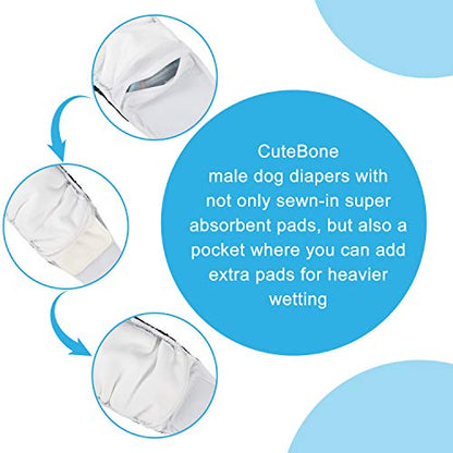 CuteBone Dog Diapers Male 4 Pack Puppy Wraps Reusable Doggie Belly Bands for Male Dogs Small Medium Large - size: XL(21"-27")