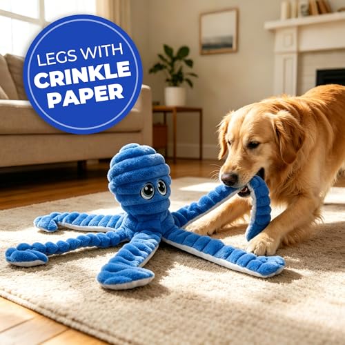 Prime Pets Squeaky Dog Toys for Large Dogs, 27” Extra Large Octopus Dog Toy to Keep Them Busy, Interactive Plush Chew Toy for Small Medium Large Dogs, Tug of War Pet Toys, Blue - color: Blue