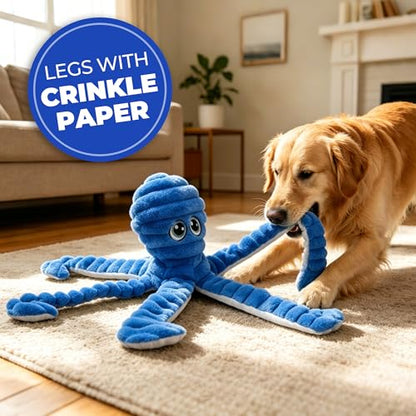 Prime Pets Squeaky Dog Toys for Large Dogs, 27” Extra Large Octopus Dog Toy to Keep Them Busy, Interactive Plush Chew Toy for Small Medium Large Dogs, Tug of War Pet Toys, Blue - color: Blue