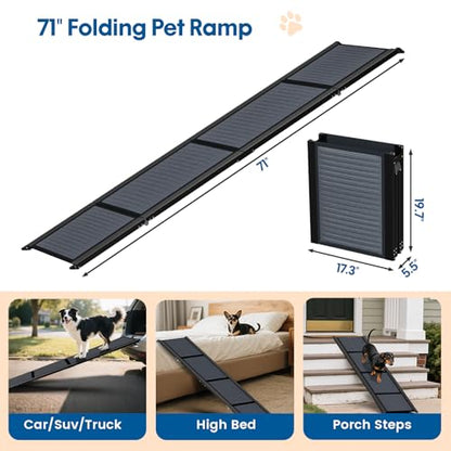 HBTower 71" Long & 17.3" Wide Folding Dog Ramp for Car, SUV & Truck – Portable Pet Ramp with Non-Slip Surface, Extra Wide Steps for Large Dogs Up to 250LBS - size: 71" L x 17.3" W