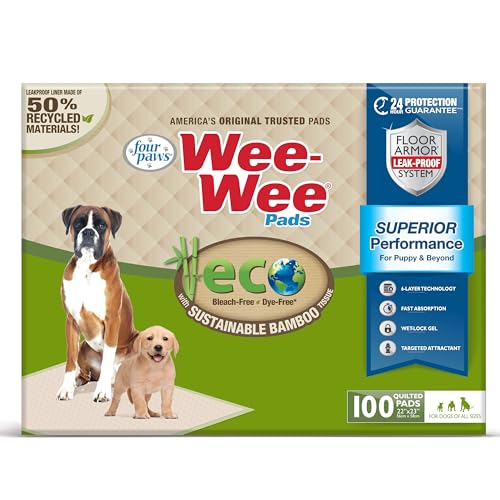 Four Paws Wee-Wee Superior Performance Bamboo Pee Pads for Dogs, Earth Friendly Dog & Puppy Potty Training Pads, Crate Liners, Housebreaking Supplies, 22" x 23" (100 Count) - size: 100 Count