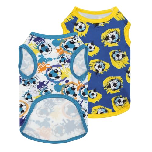 CuteBone Football Dog Shirts 2-Pack Soft Pet Clothes Breathable Summer Vest for Small Puppy and Stretchy Cat Apparel 2BX23S - color: Soccer Splash, size: Small