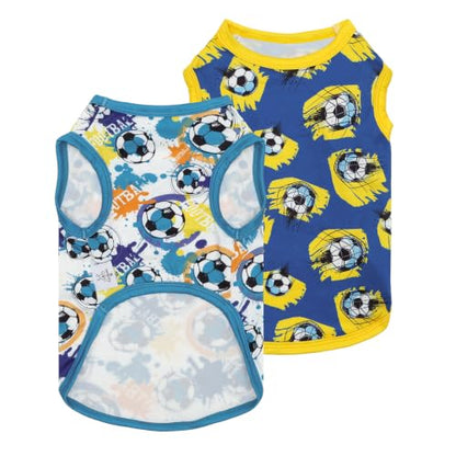 CuteBone Football Dog Shirts 2-Pack Soft Pet Clothes Breathable Summer Vest for Small Puppy and Stretchy Cat Apparel 2BX23S - color: Soccer Splash, size: Small