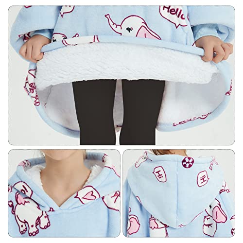 KFUBUO Wearable Blanket Hoodie for Kids Sherpa Patterns Oversized Sweatshirt Blanket With Pocket 6-10 Year Old Girl Boy Birthday Gifts Elephant - color: Printing-elephant, size: Kids 6-10YR