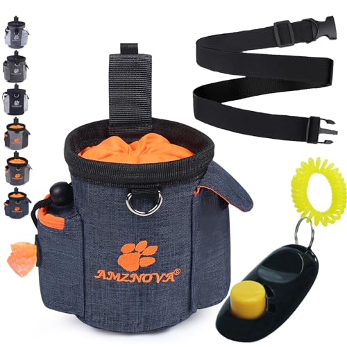 AMZNOVA Dog Treat Bag Treatnow Dog Treat Pouch, Training Pouch with Waist Belt & Clicker for Training & Walking, Waist Clip On Snack Fanny Pack for Pet, 3Cups, Heather Blue - color: Heather Blue
