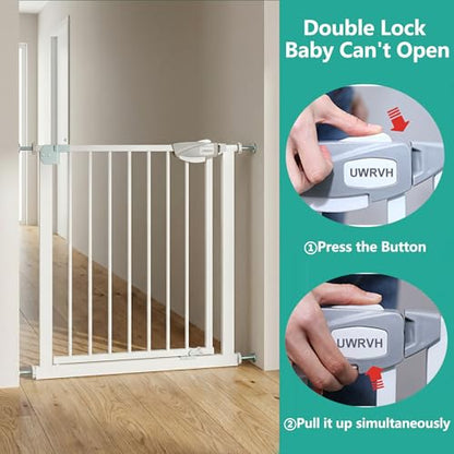 Safety Gate for Stairs & Doorways, Auto-Close Baby Gate or Dog Gate – Pressure Mount No Drilling, 30" Tall All Metal Frame with Dual Locking System (White, 30" Tall 29"-33" Wide) - size: 30"Tall 29"-33" Wide