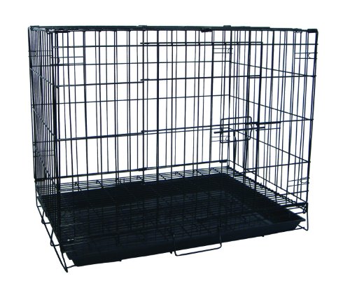 YML 30-Inch Foldable Light Duty Door Dog Crate with Wire Bottom Grate and Plastic Tray, Black - size: 30.0"L x 19.0"W x 22.0"H