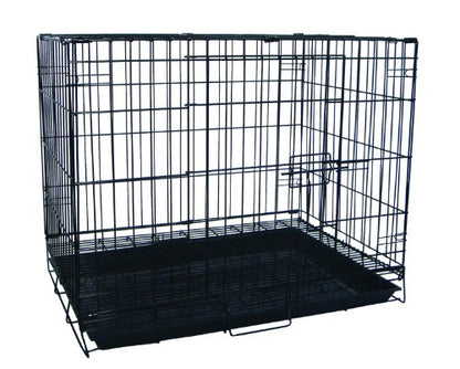 YML 24-Inch Foldable Light Duty Door Dog Crate with WireBottom Grate and Plastic Tray, Black - size: 24.0"L x 17.0"W x 20.0"H